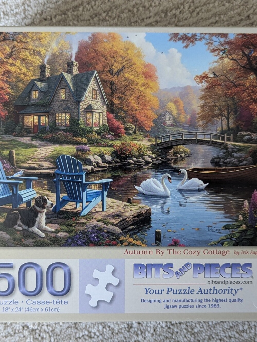 🧩Bits and Pieces "Autumn By The Cozy Cottage" 500-Piece Puzzle by Iris Sage 🍂